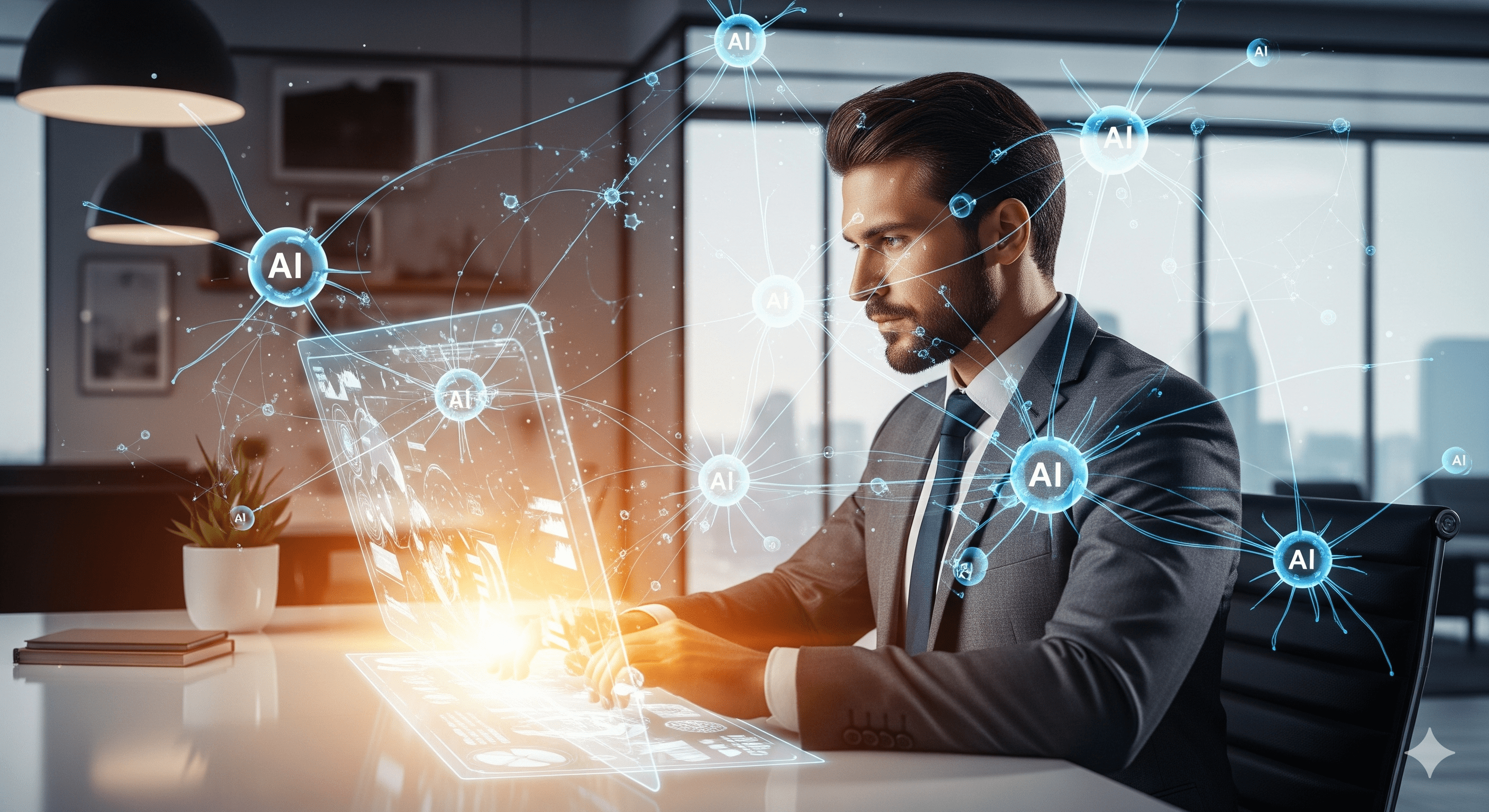 A futuristic image representing AI generating billion-dollar ideas from prompts.