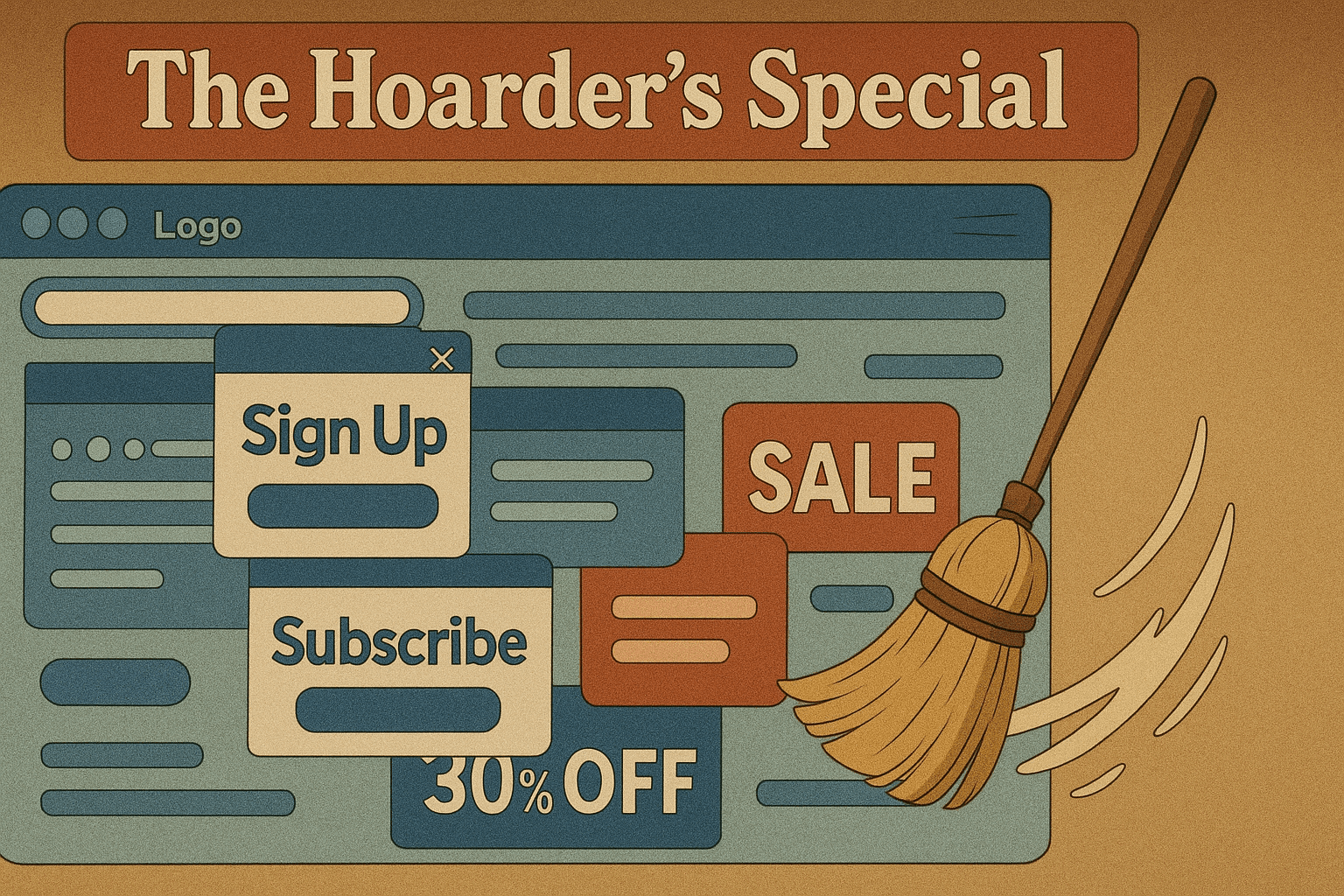 An example of a cluttered user interface, overflowing with buttons, menus, and information, representing the first sin of UI design.